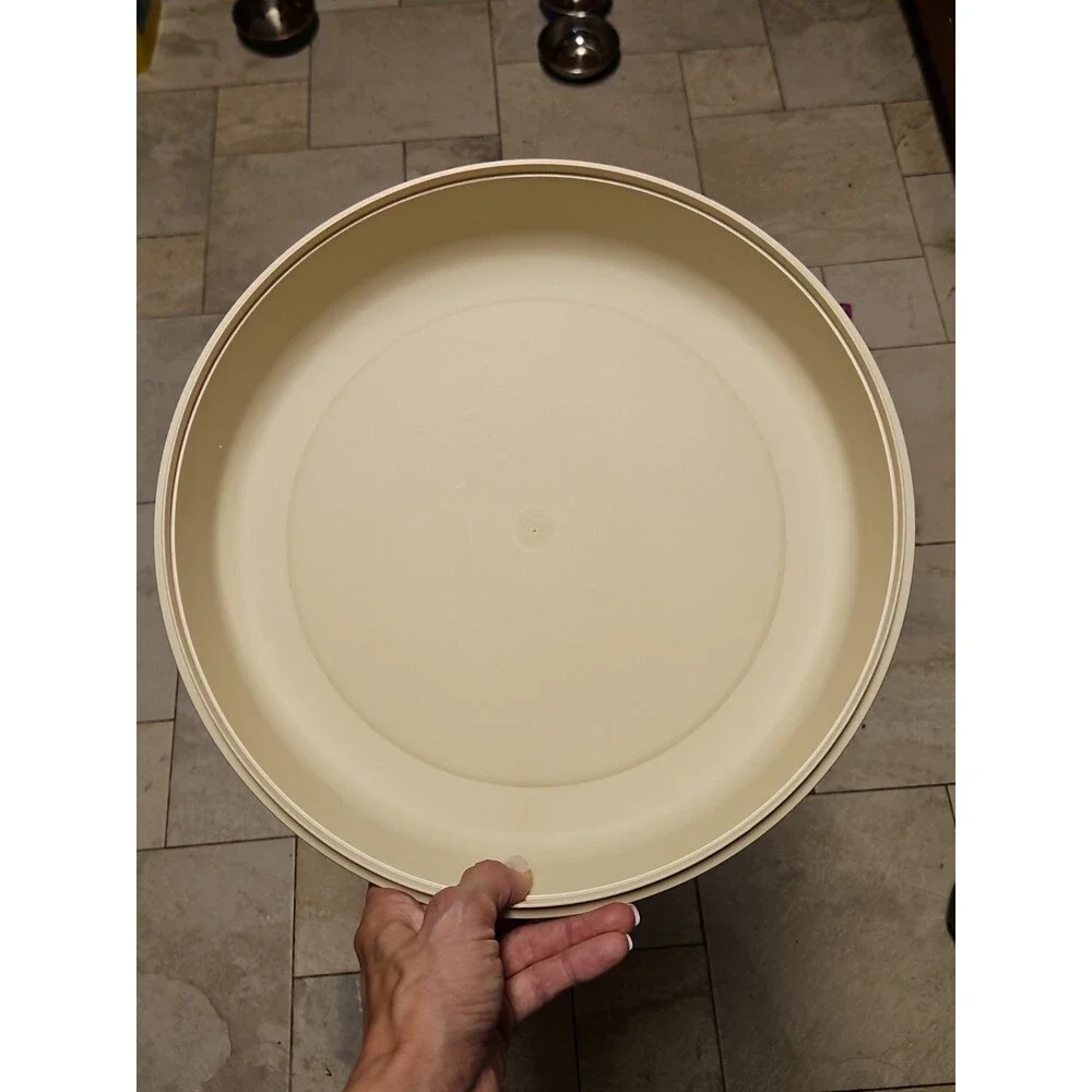 Tupperware Divided Serving Tray 1665-3 Almond With Lid & Dip Bowl 2 pc set